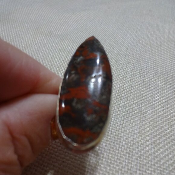 Natural RED CREEK JASPER Handmade Sterling 925 Ring Size 6.5 #620C - Picture 2 of 3